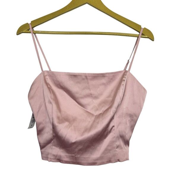 Aritzia Sunday Best Shimmer Satin Camisole Tank Size M Mauve Pink Smocked NWT - Picture 1 of 10